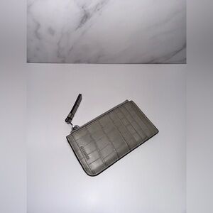 ALL SAINTS Gray Crocodile Embossed Card Holder EUC